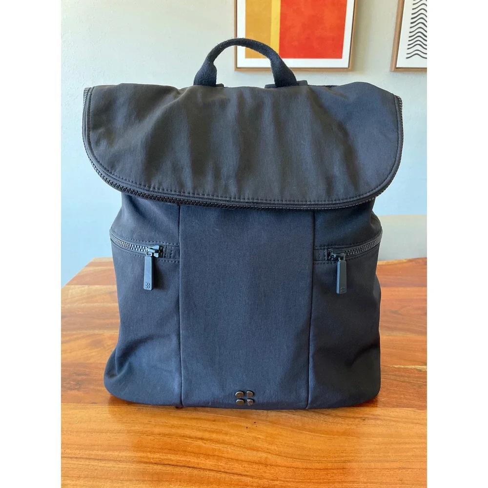 Sweaty Betty All Sport‎ Backpack Black Scuba Gym Commuter Bag Fold Over Zip
